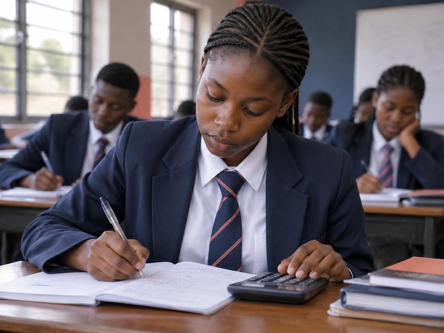 Student practising with a calculator