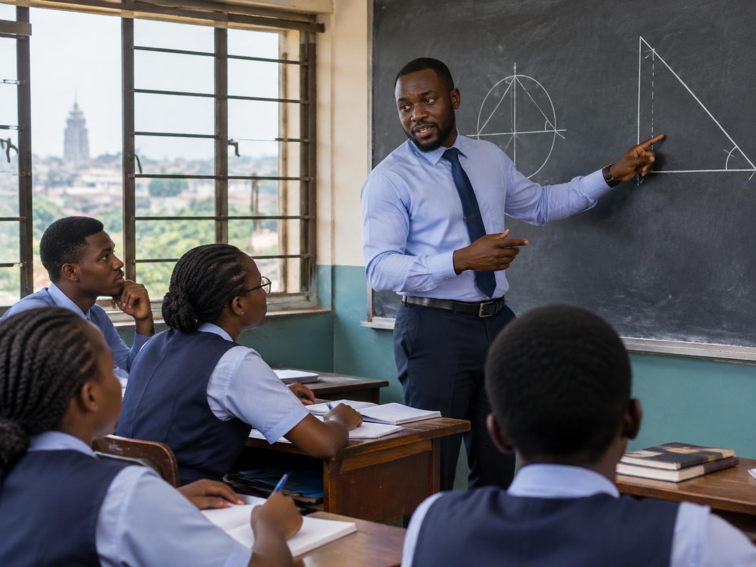 Tutor explaining a lesson at the chalkboard